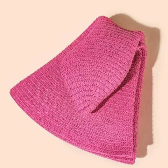 oversized wide brim straw hat hot pink - Picture 6 of 7